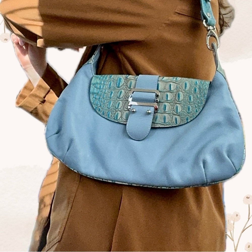I Santi Blue Crocodile-Embossed Shoulder Bag